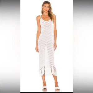 525 Fringe Dress in Bleach White size L
